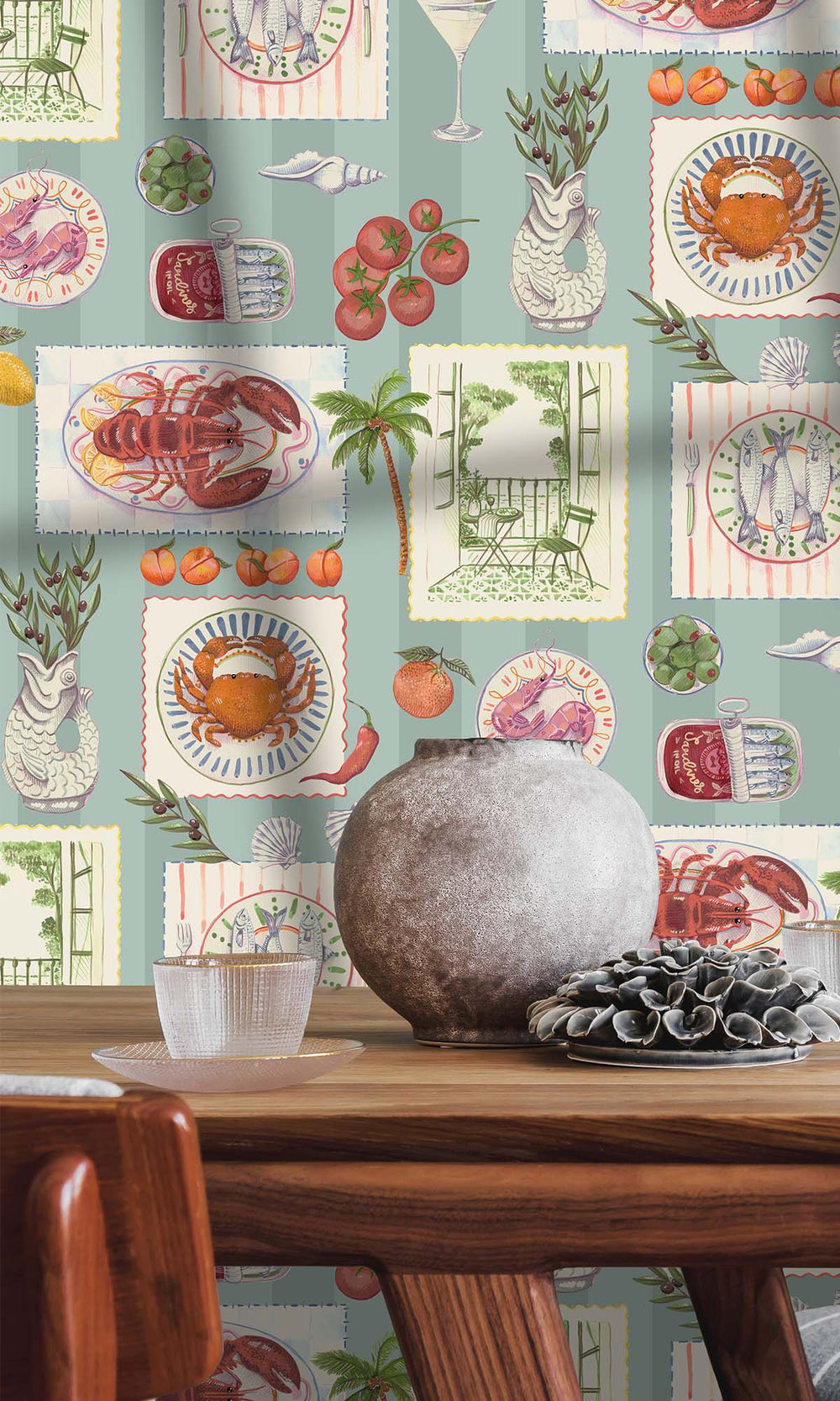 Blue Framed Mediterranean Cuisine Wallpaper R10289