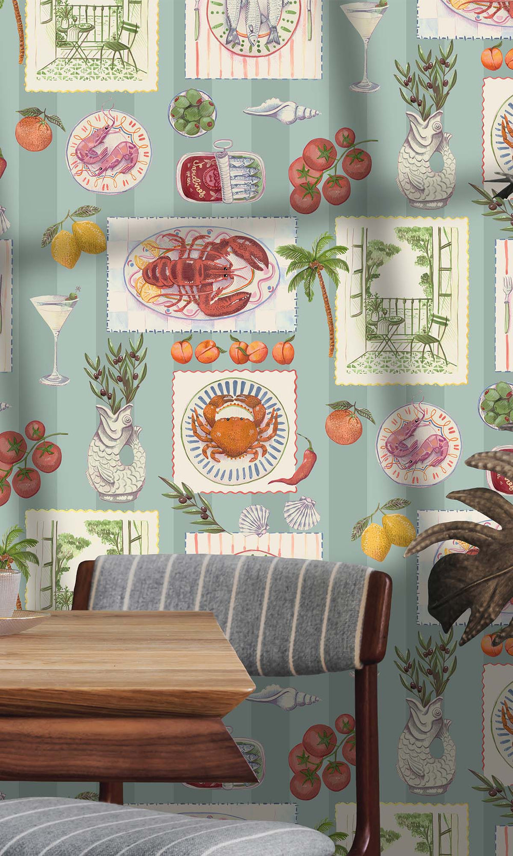 Blue Framed Mediterranean Cuisine Wallpaper R10289