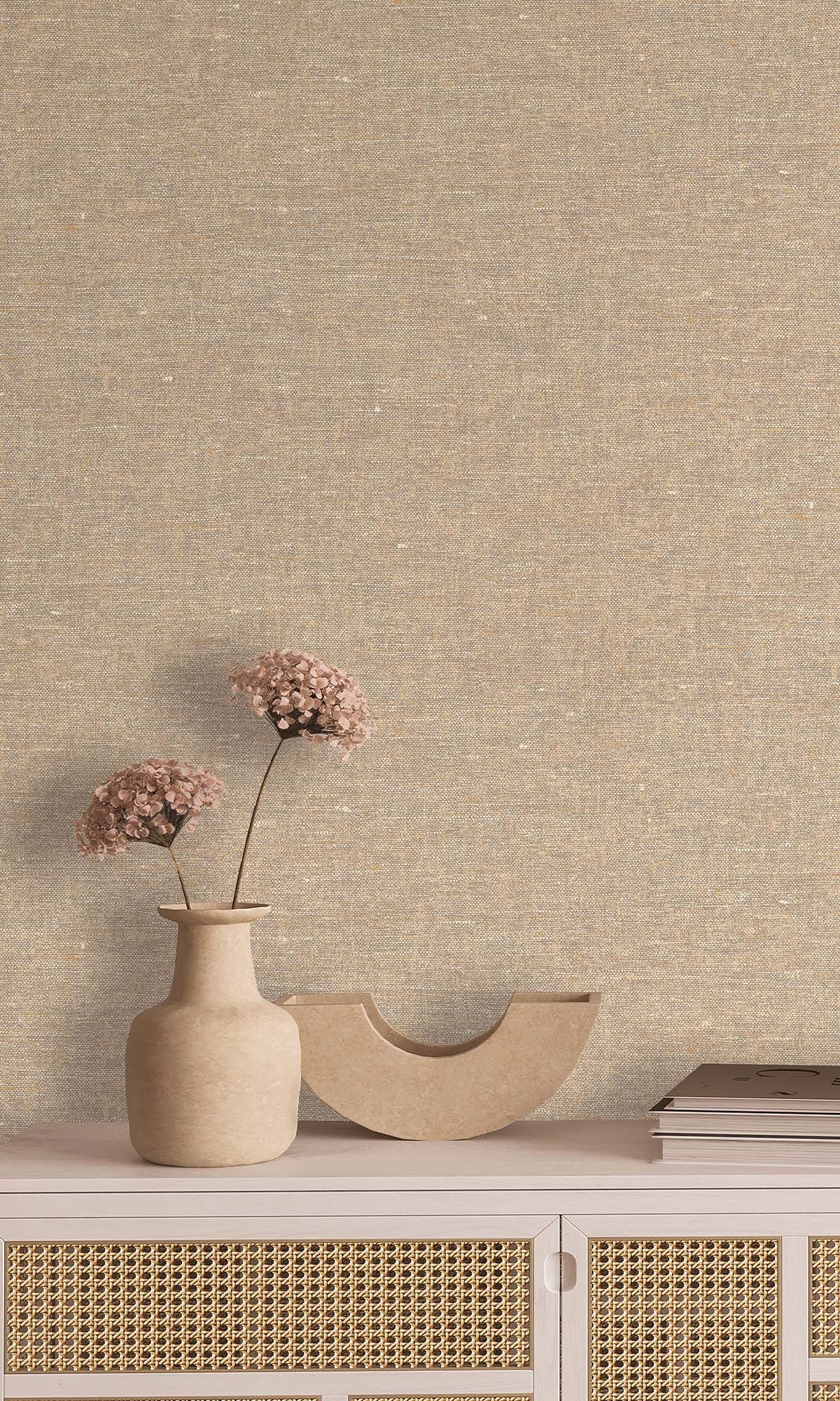 Warm Beige Faux Hemp Print Wallpaper R10292