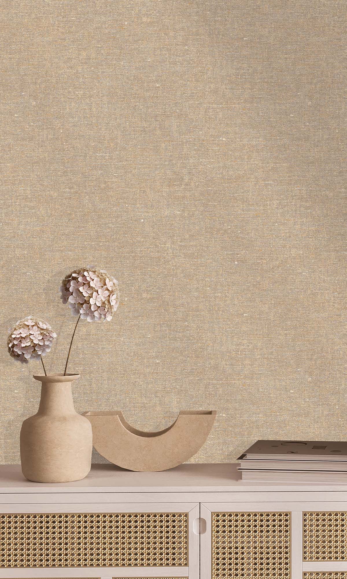 Taupe Faux Hemp Print Wallpaper R10293