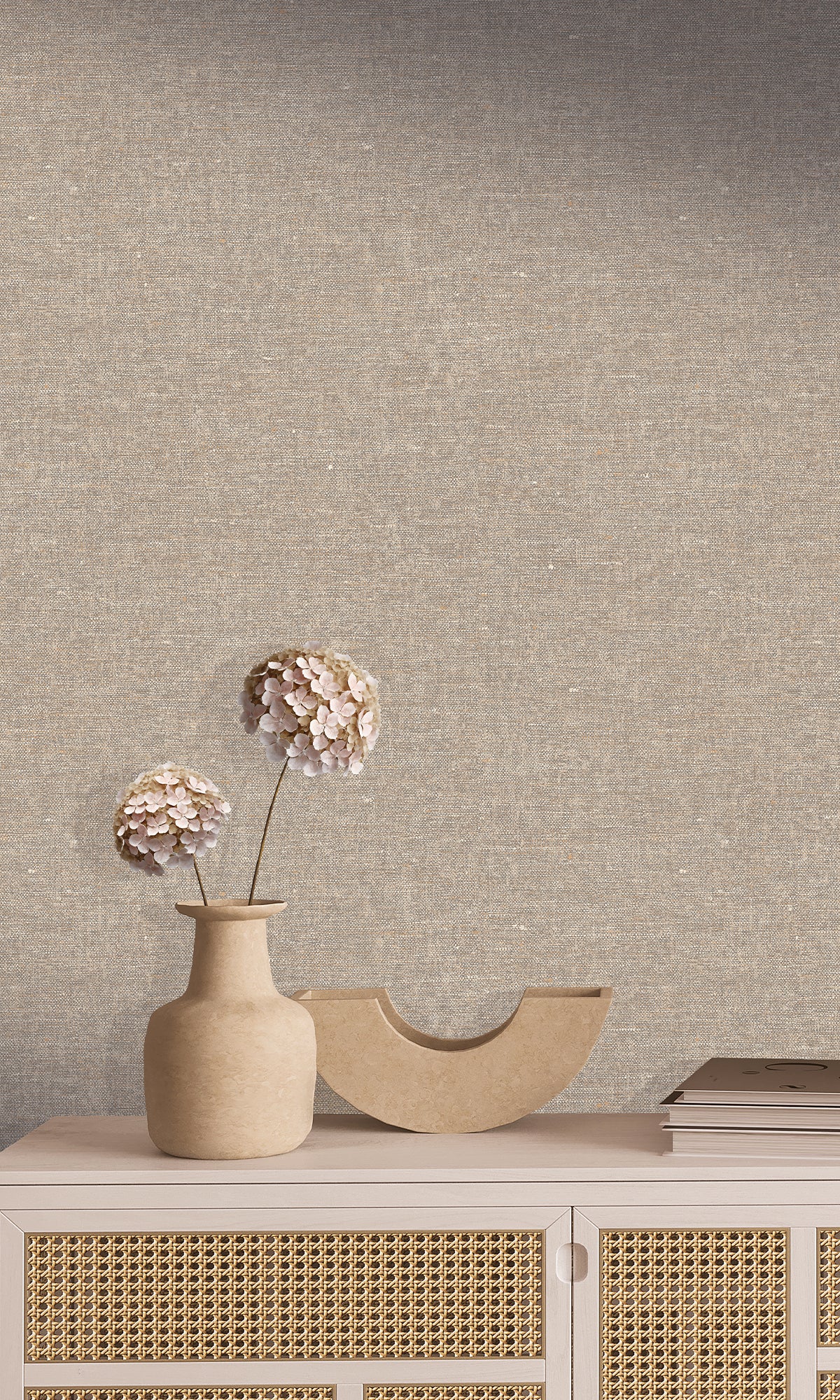 Warm Grey Faux Hemp Print Wallpaper R10294