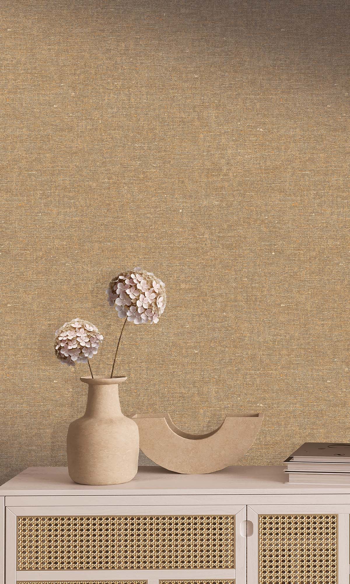 Ochre Faux Hemp Print Wallpaper R10296