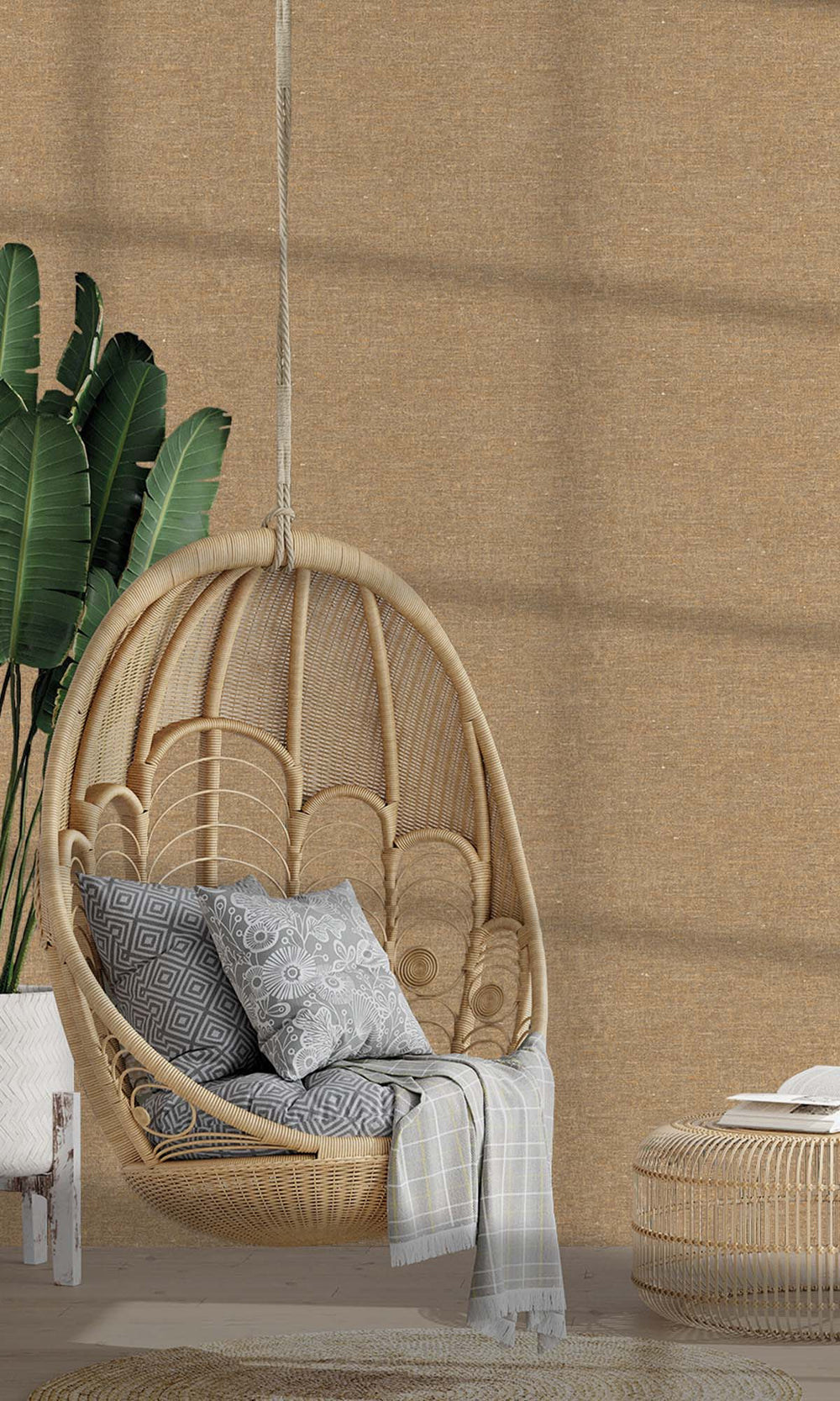 Ochre Faux Hemp Print Wallpaper R10296