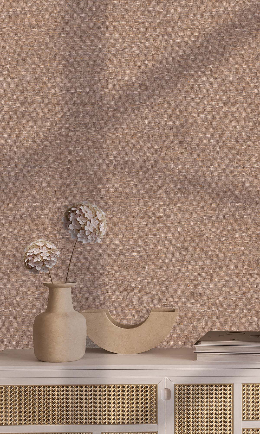 Carob Brown Faux Hemp Print Wallpaper R10298
