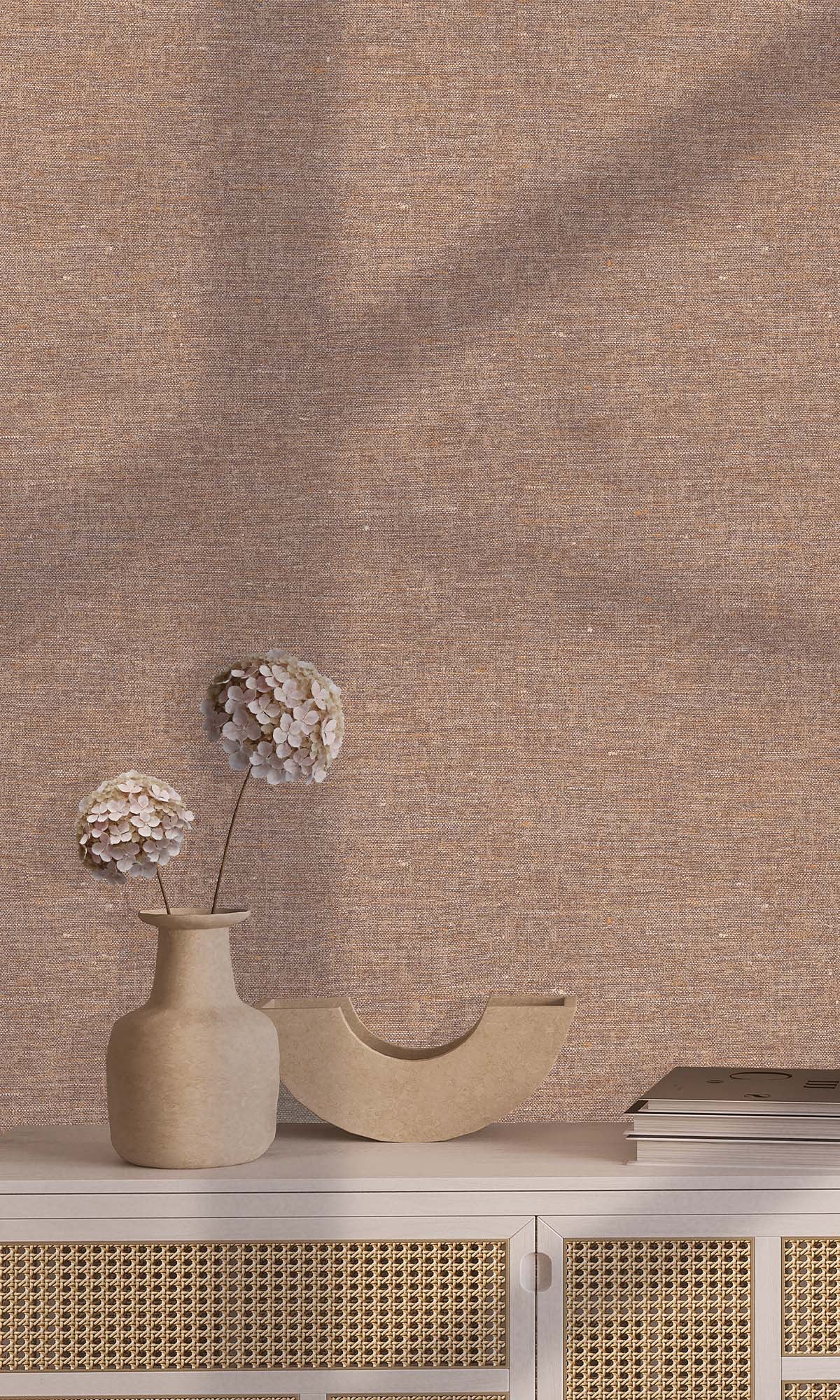 Carob Brown Faux Hemp Print Wallpaper R10298