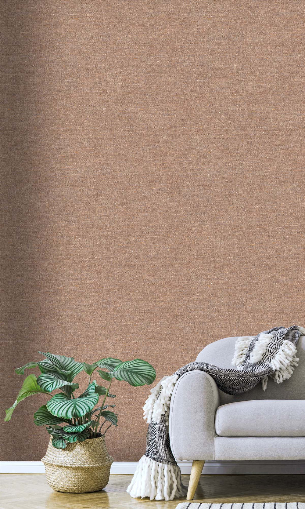 Carob Brown Faux Hemp Print Wallpaper R10298