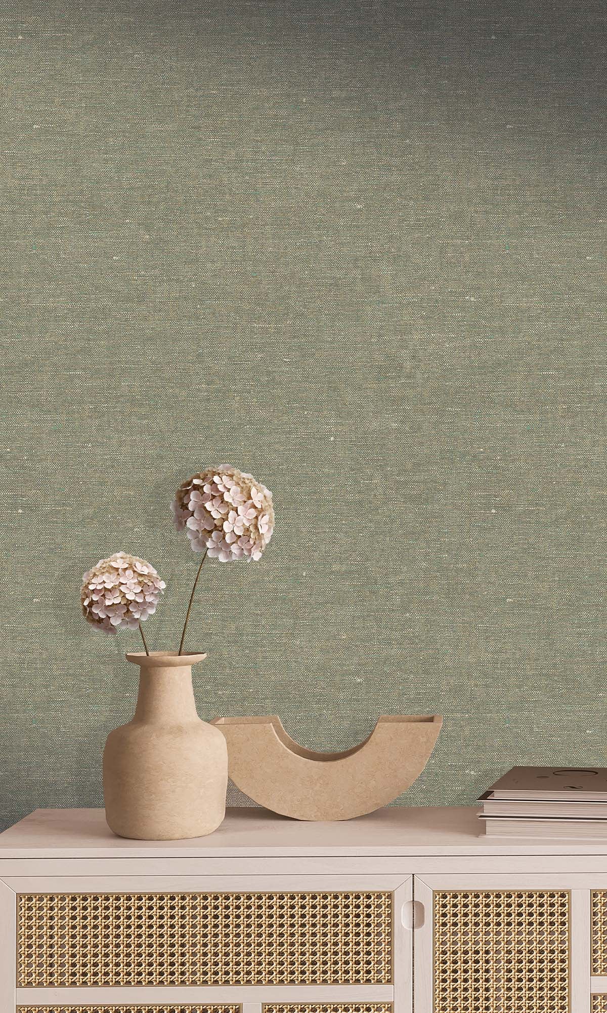 Oil Green Faux Hemp Print Wallpaper R10300