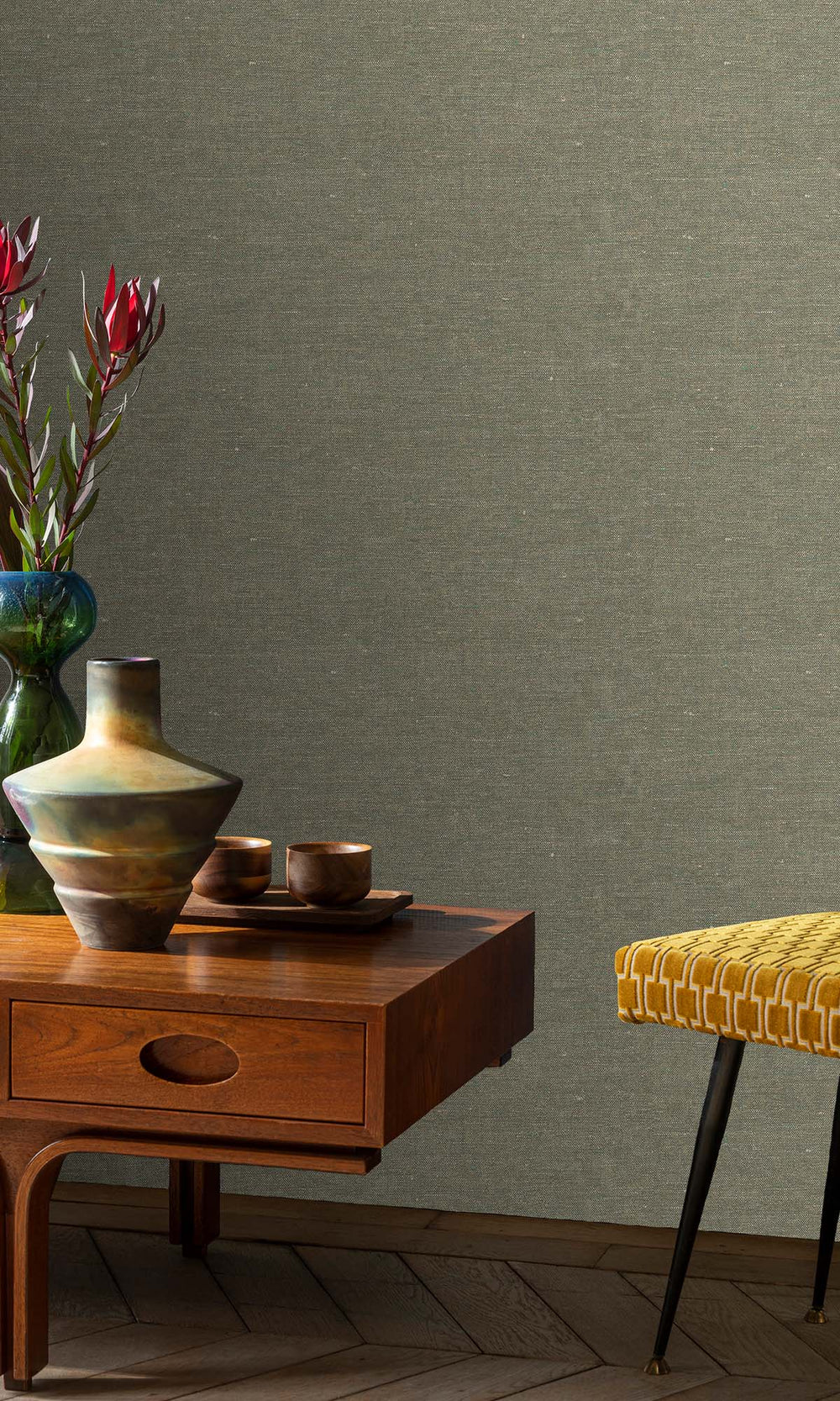 Oil Green Faux Hemp Print Wallpaper R10300