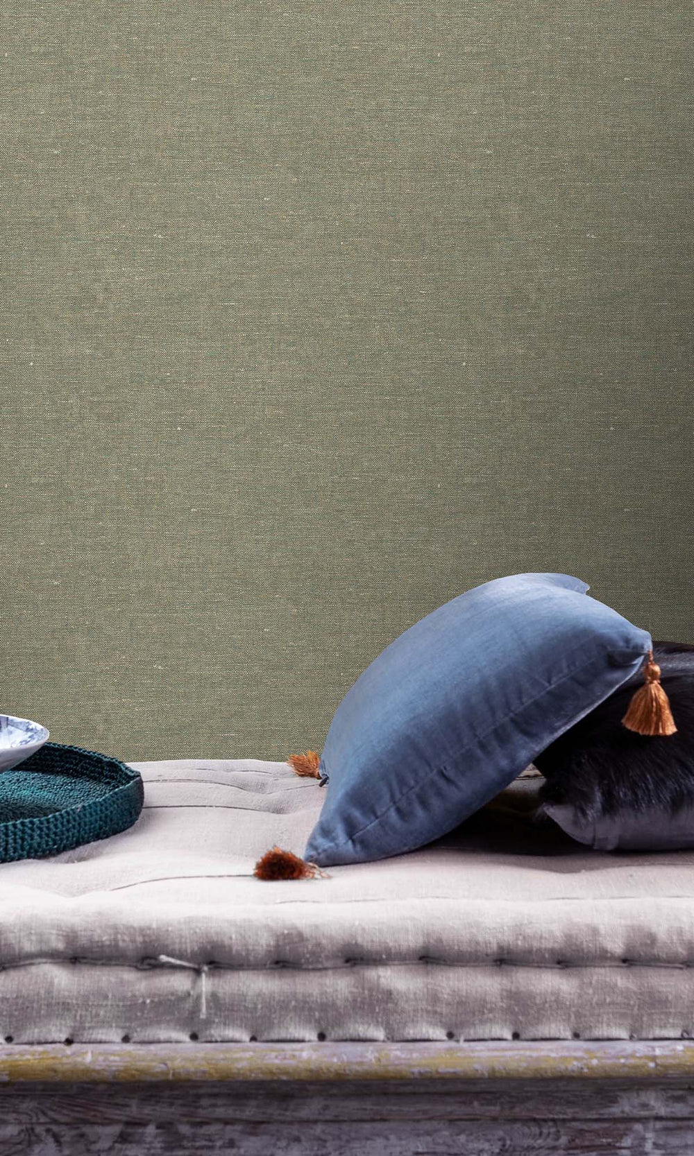 Oil Green Faux Hemp Print Wallpaper R10300