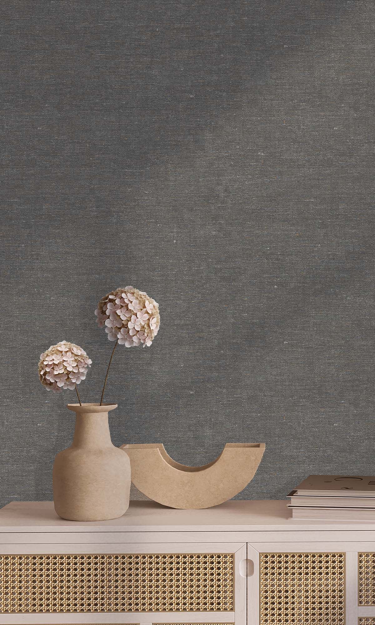 Antracite Faux Hemp Print Wallpaper R10302