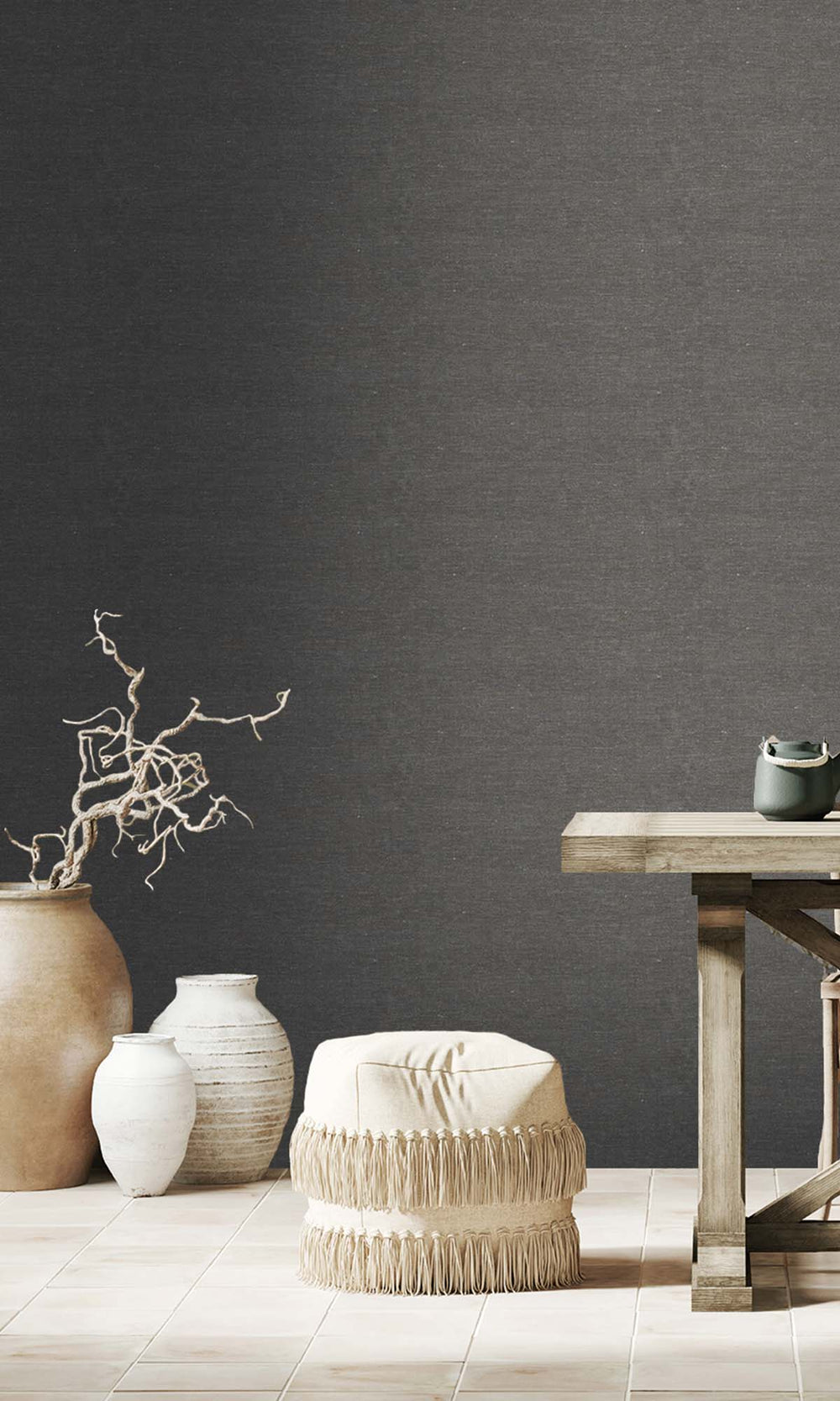 Antracite Faux Hemp Print Wallpaper R10302