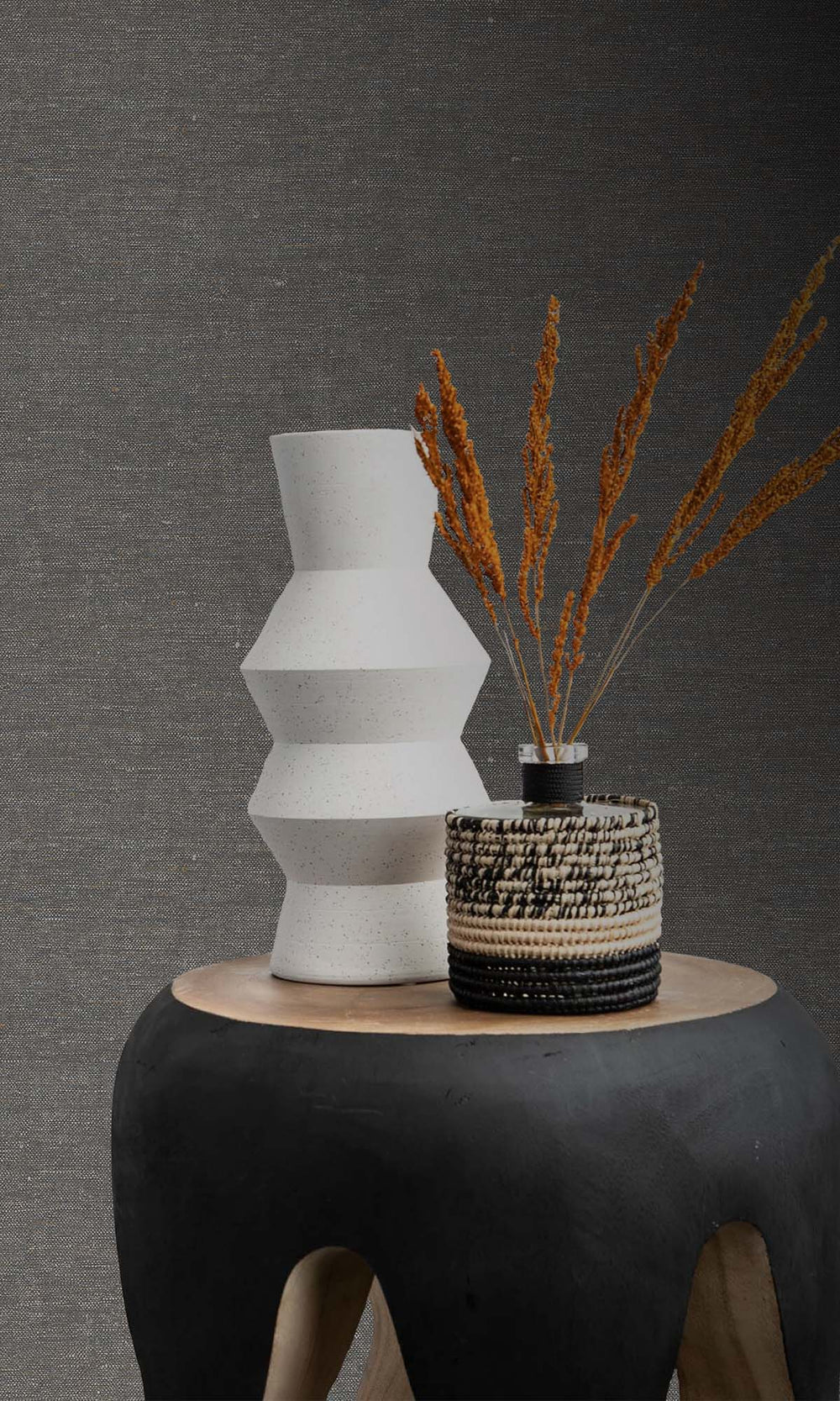 Antracite Faux Hemp Print Wallpaper R10302