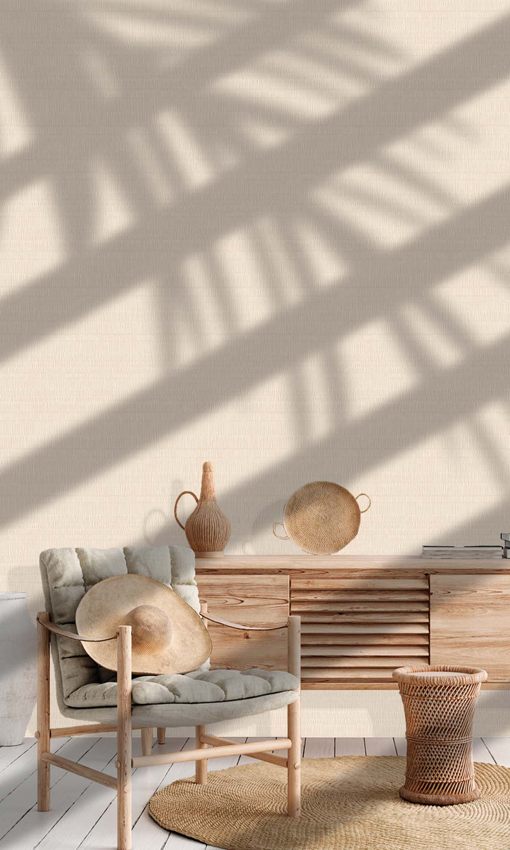 Beige Faux Bamboo Screen Wallpaper R10309