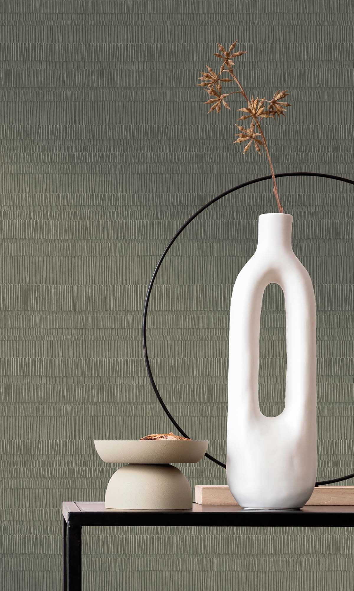 Deep Green Faux Bamboo Screen Wallpaper R10312