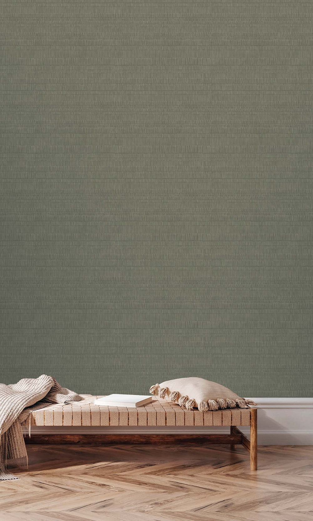Deep Green Faux Bamboo Screen Wallpaper R10312