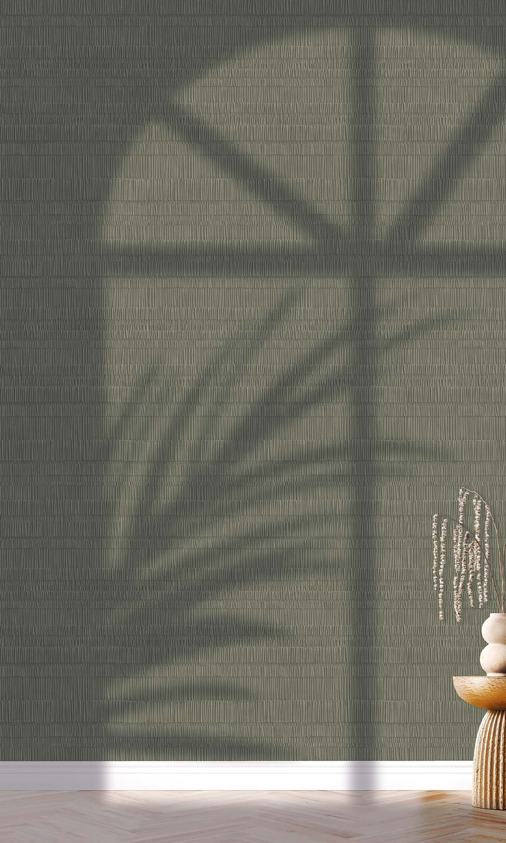 Deep Green Faux Bamboo Screen Wallpaper R10312