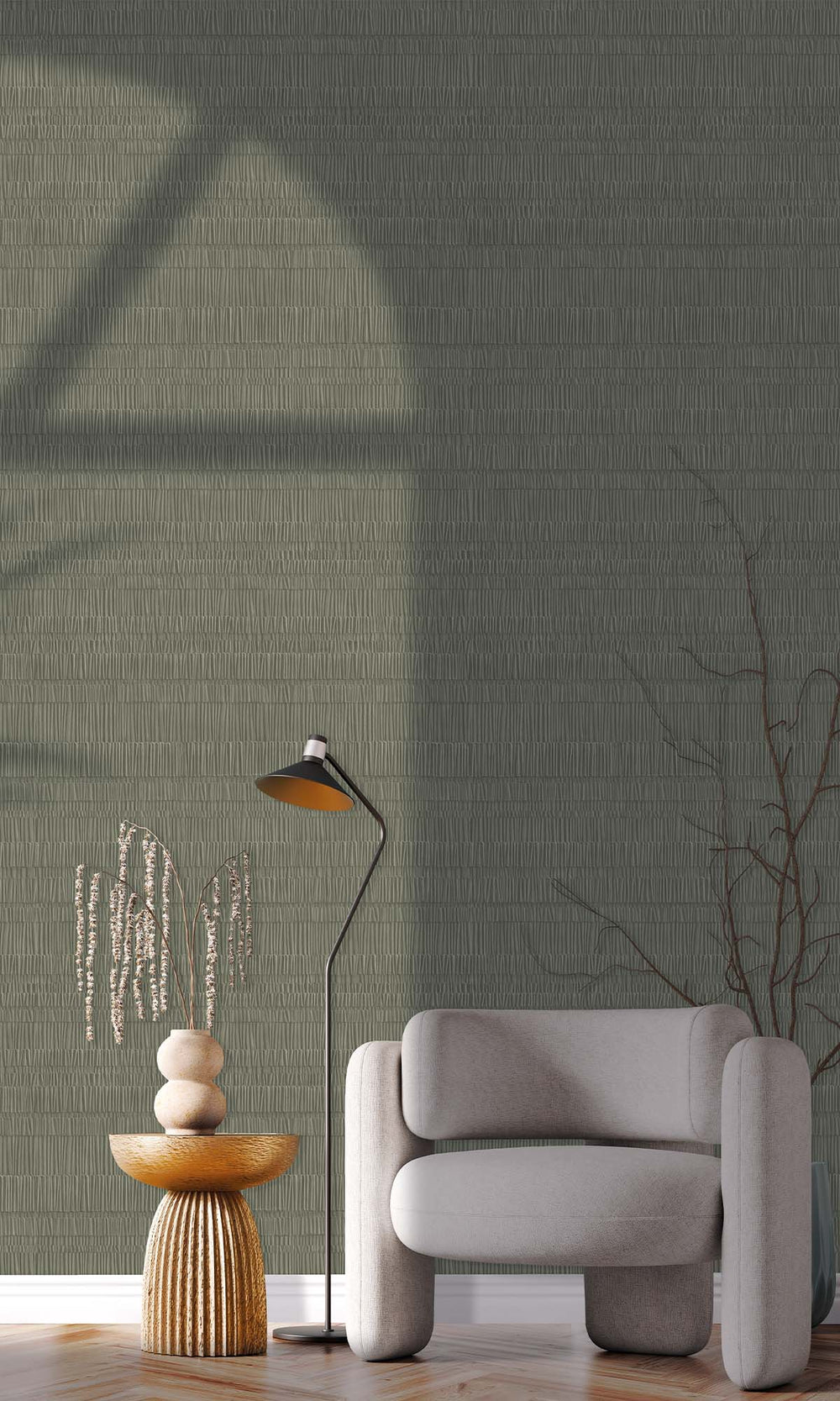 Deep Green Faux Bamboo Screen Wallpaper R10312