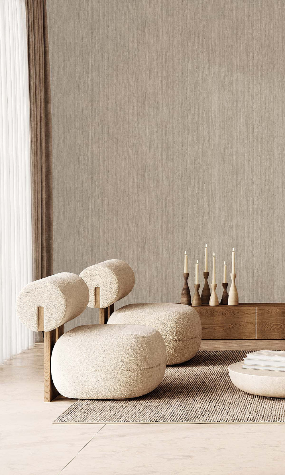 Warm Grey Faux Rattan Print Wallpaper R10315