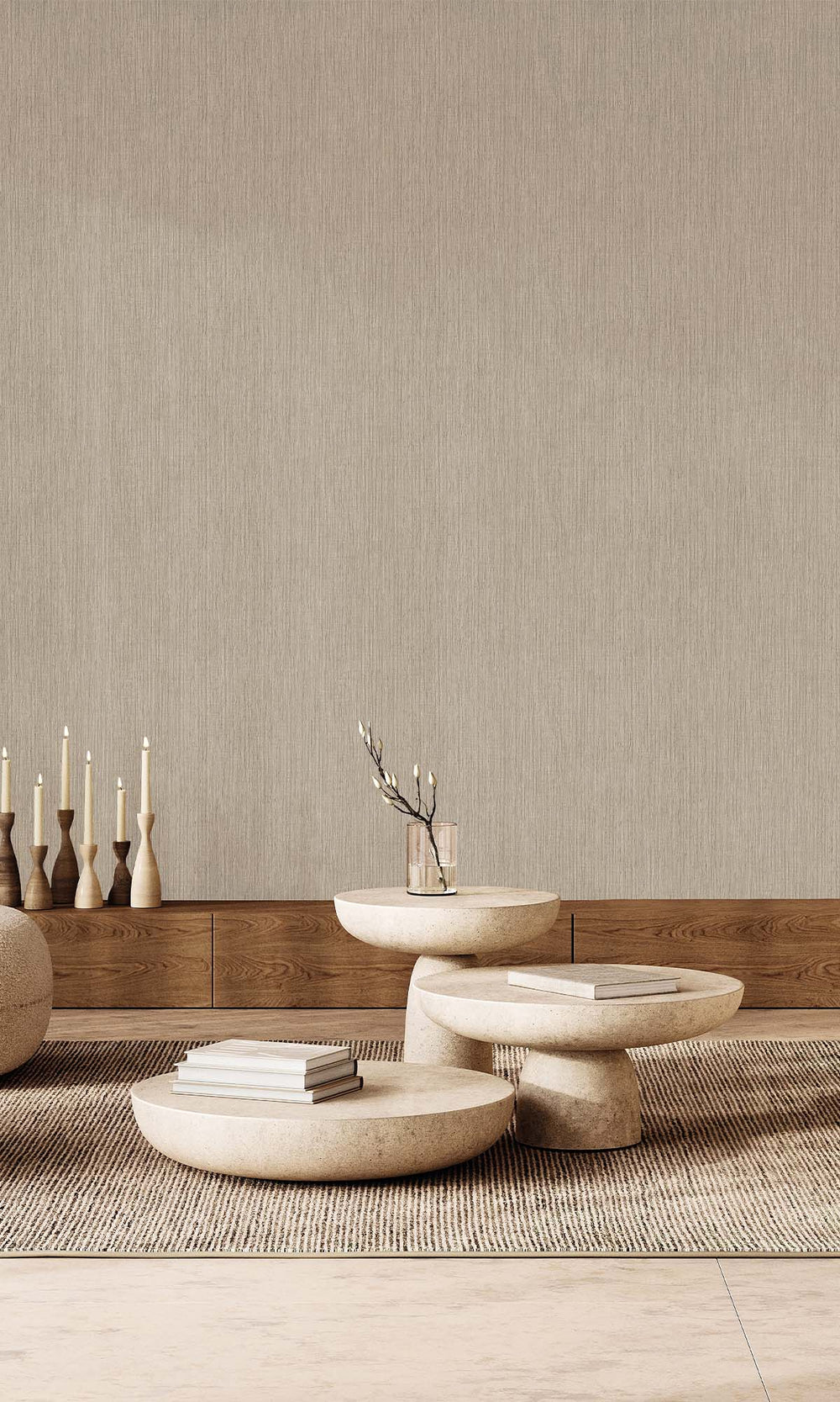 Warm Grey Faux Rattan Print Wallpaper R10315