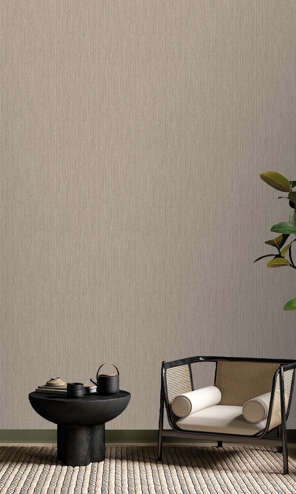 Warm Grey Faux Rattan Print Wallpaper R10315
