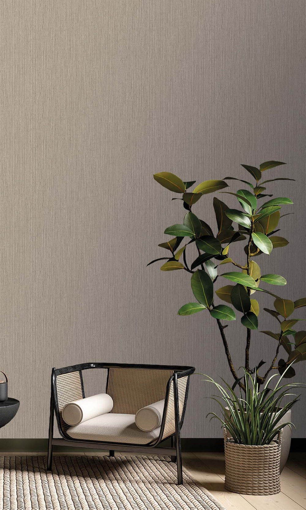 Warm Grey Faux Rattan Print Wallpaper R10315