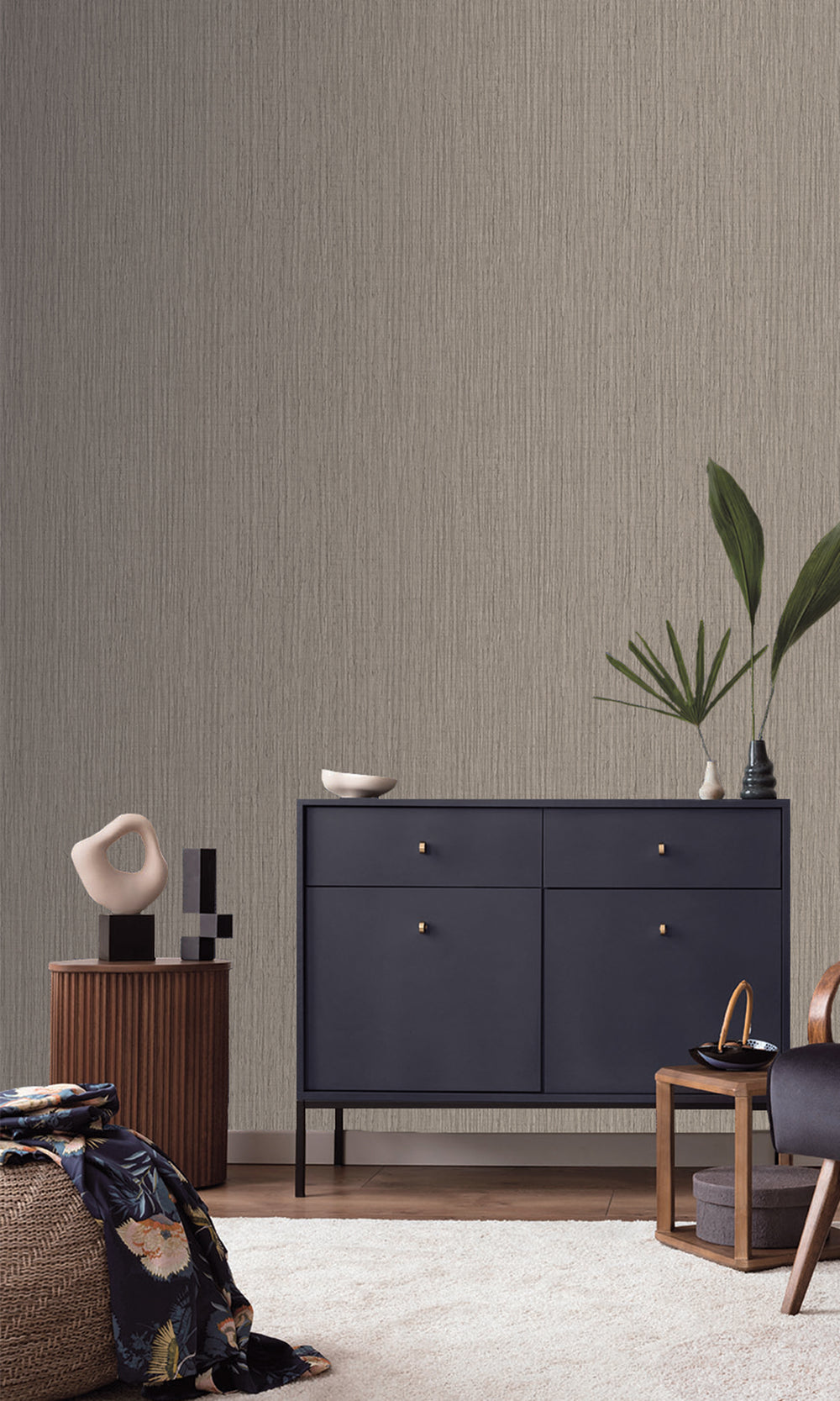 Warm Grey Faux Rattan Print Wallpaper R10315