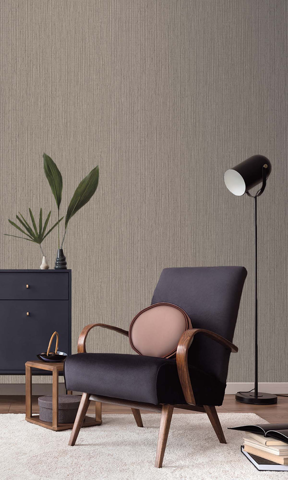 Warm Grey Faux Rattan Print Wallpaper R10315