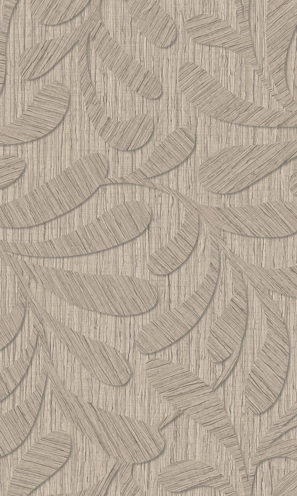 Warm Grey Embossed Leaves Wallpaper R10319