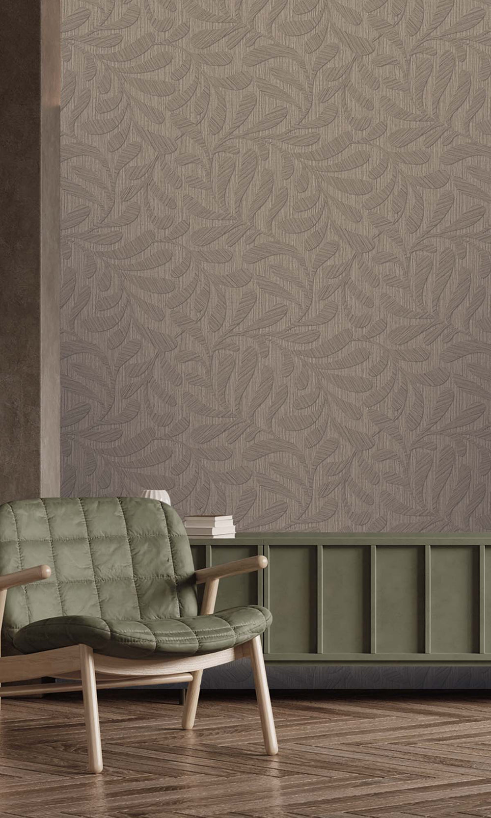 Roasted Cashew Embossed Leaves Wallpaper R10320