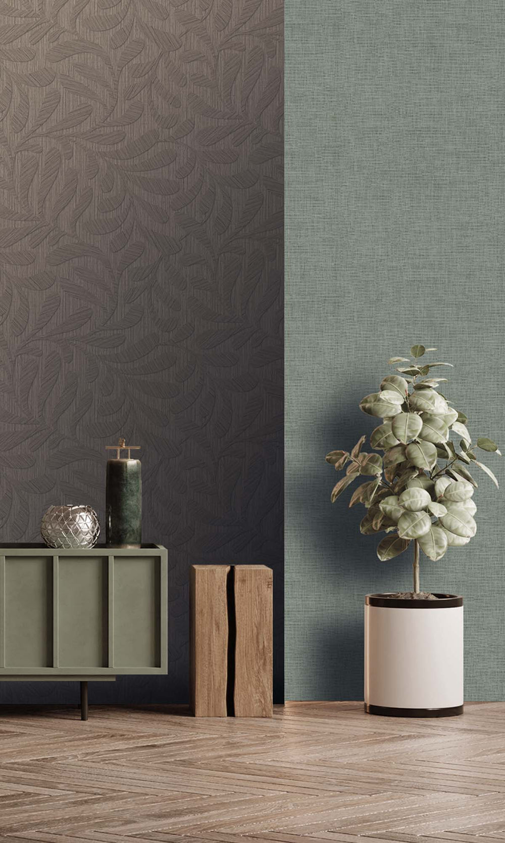 Roasted Cashew Embossed Leaves Wallpaper R10320