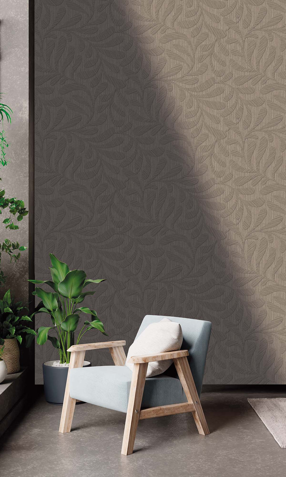 Roasted Cashew Embossed Leaves Wallpaper R10320