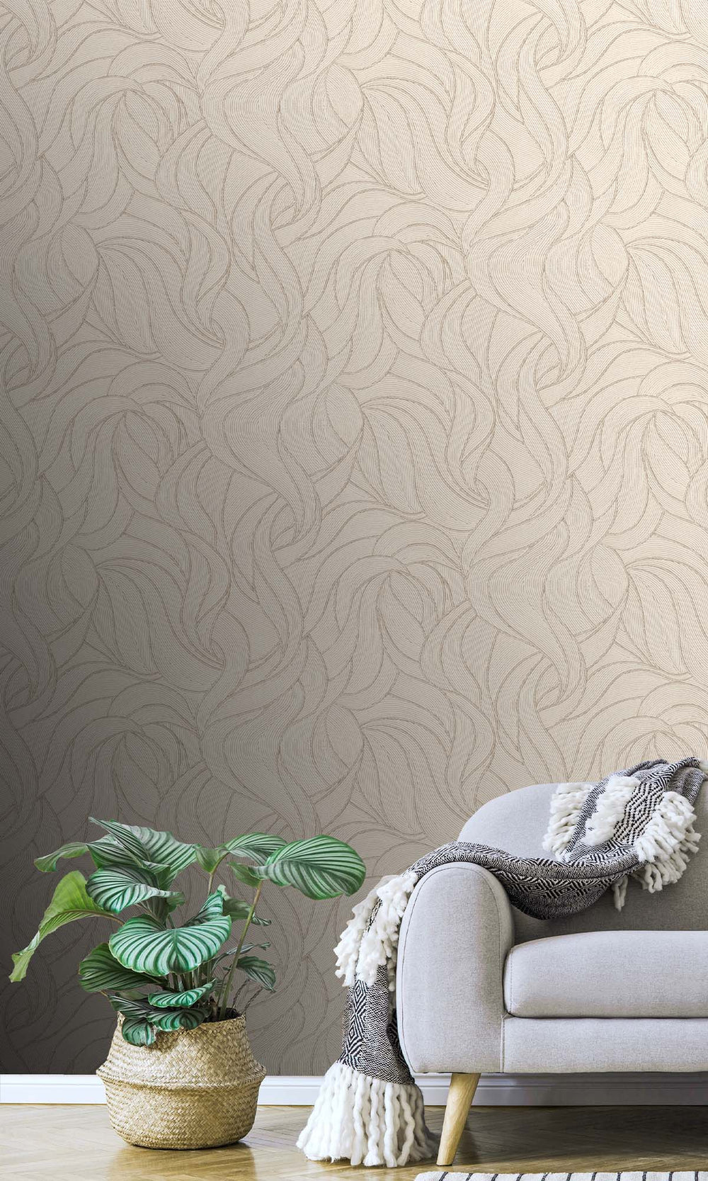 White Allover Topical Leaf Wallpaper R10327