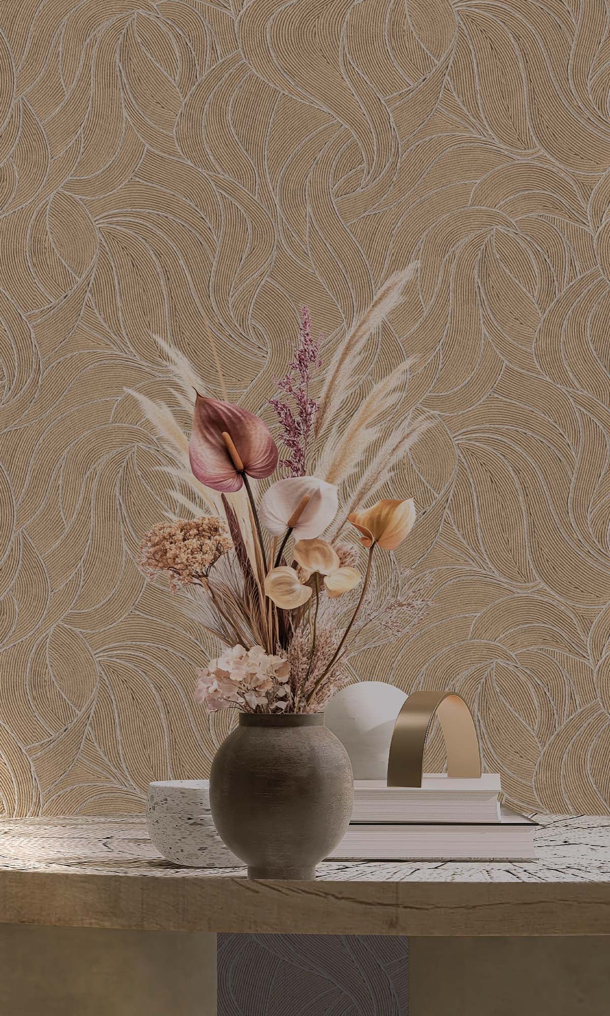 Latté Allover Topical Leaf Wallpaper R10328