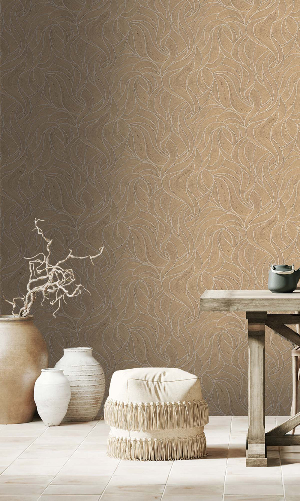 Latté Allover Topical Leaf Wallpaper R10328