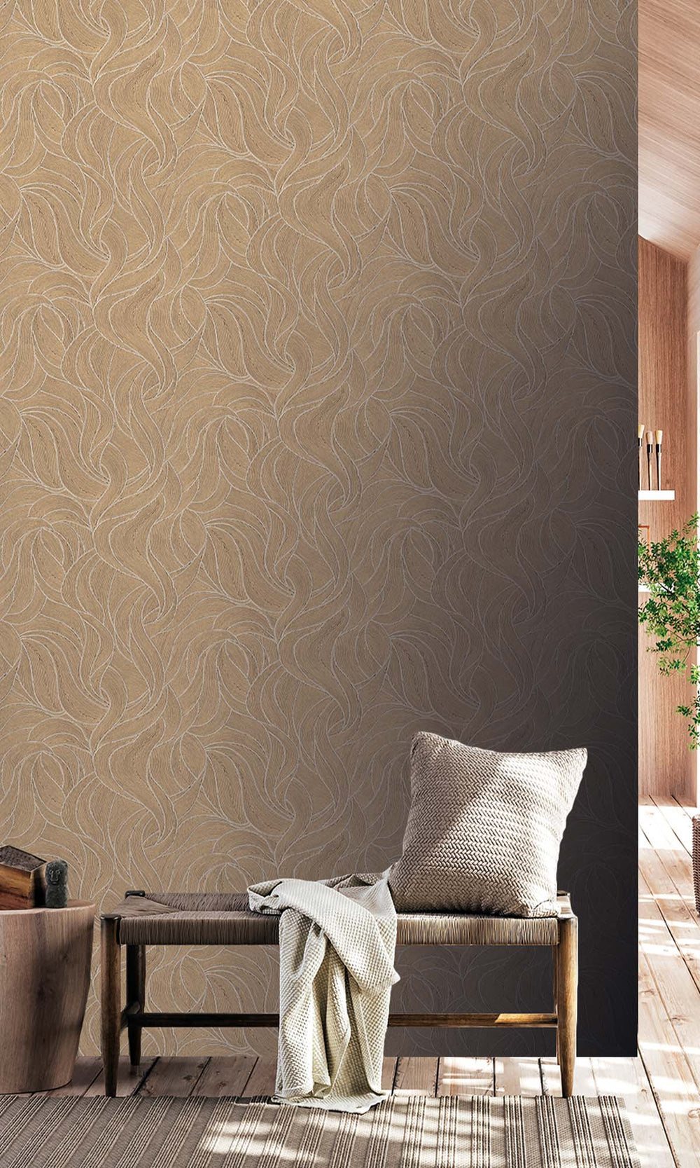 Latté Allover Topical Leaf Wallpaper R10328