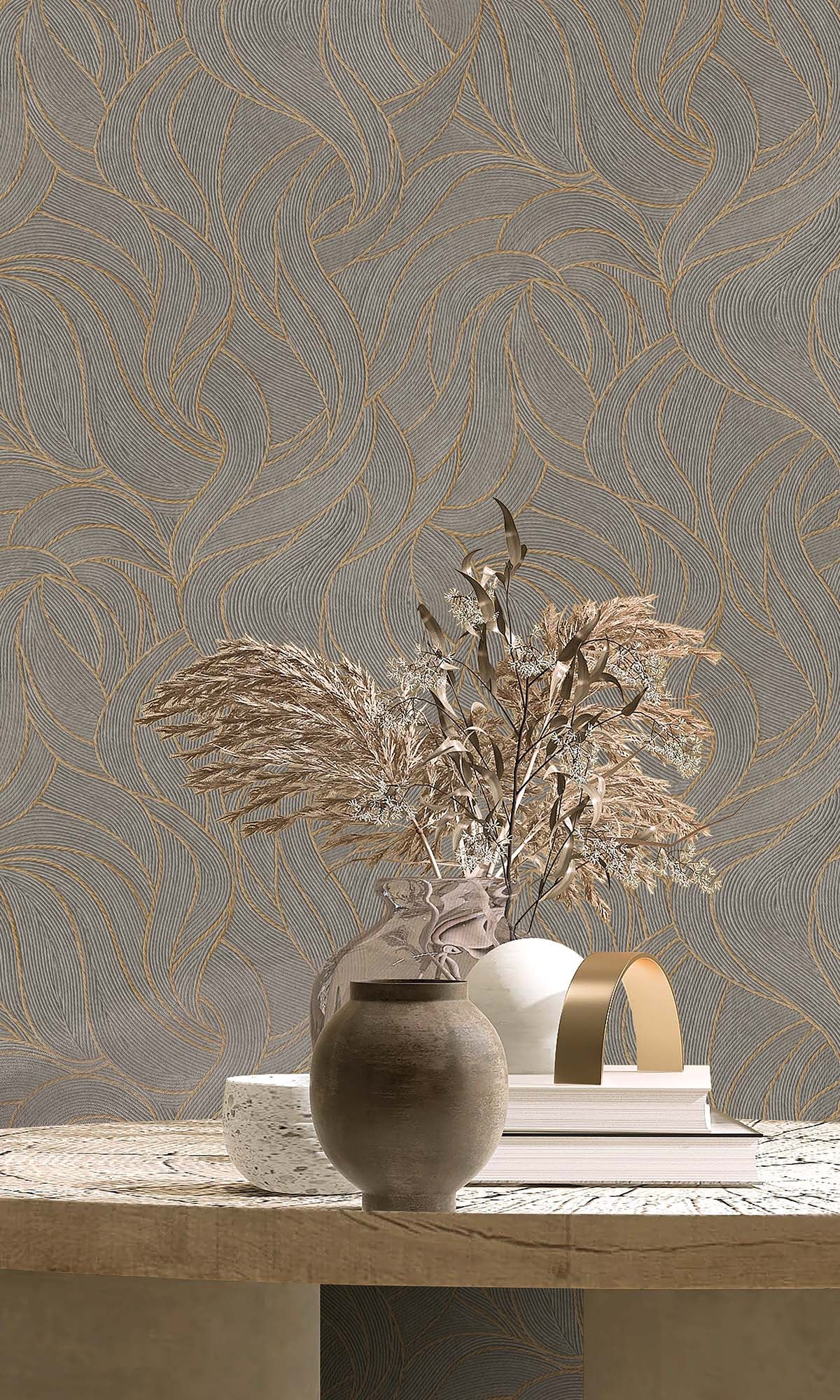 Desert Taupe Allover Topical Leaf Wallpaper R10329