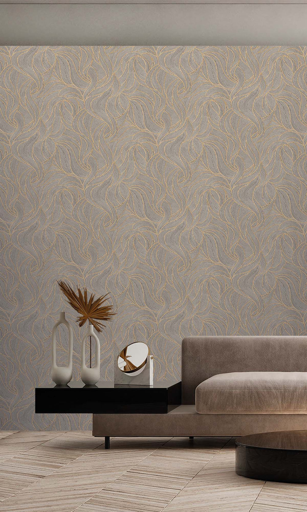 Desert Taupe Allover Topical Leaf Wallpaper R10329
