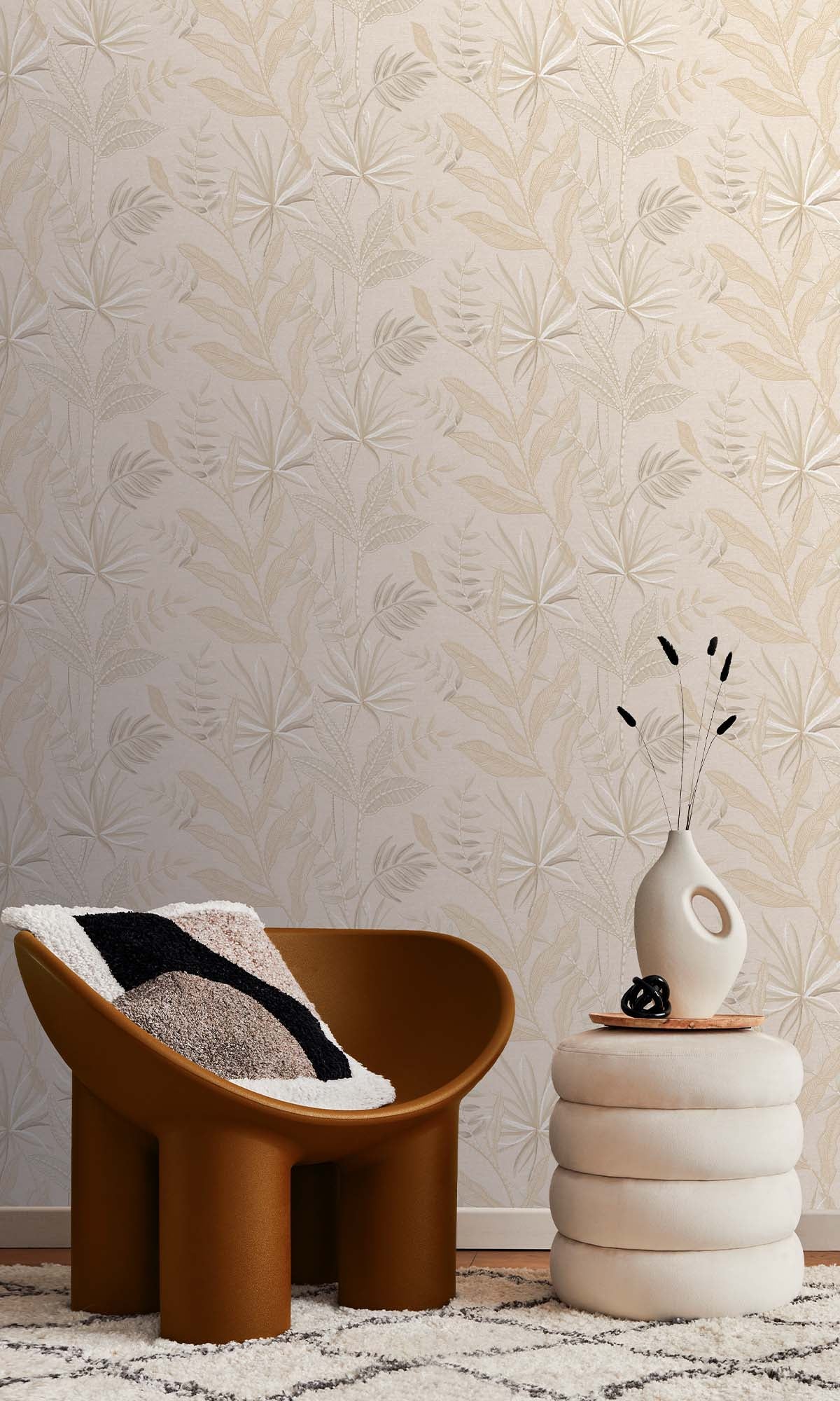 Cream Tropical Flora Wallpaper R10330