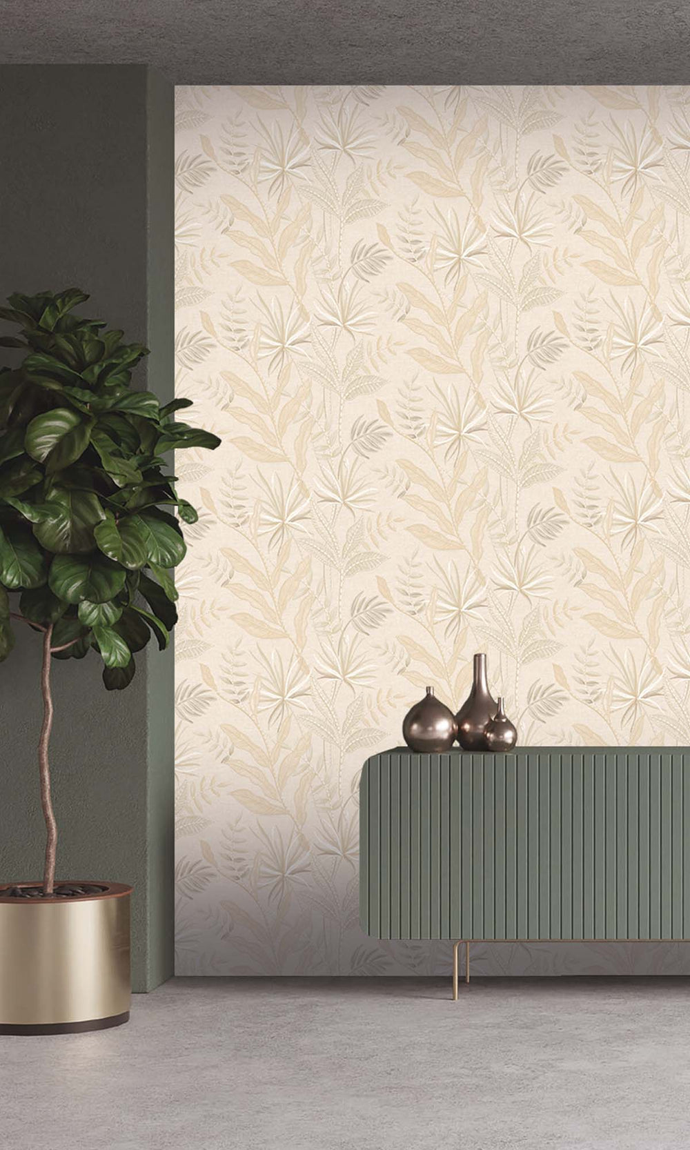 Cream Tropical Flora Wallpaper R10330