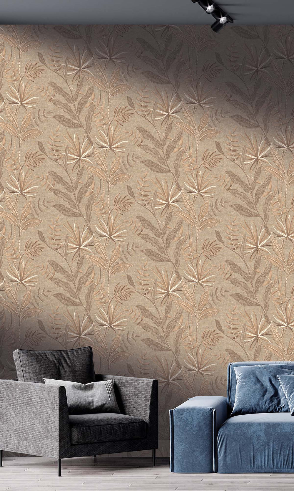 Taupe Tropical Flora Wallpaper R10331