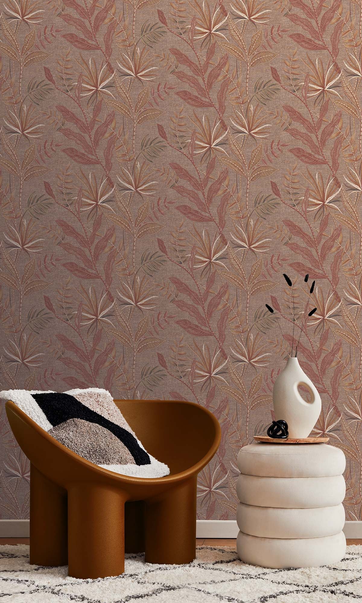 Carob Brown Tropical Flora Wallpaper R10332