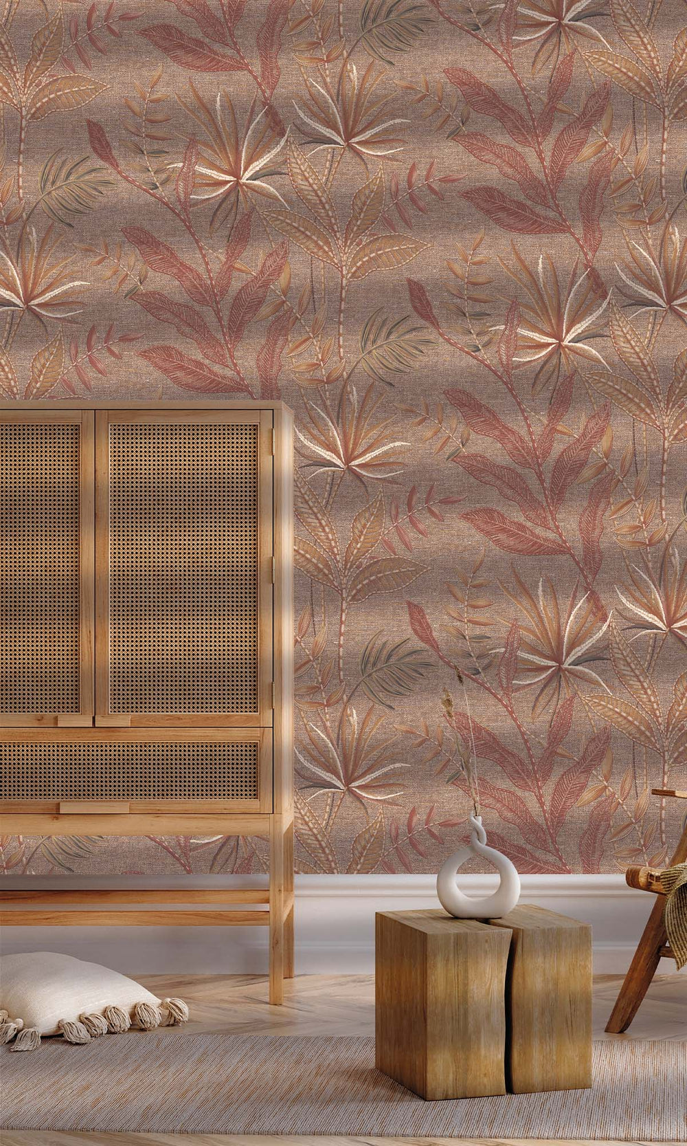 Carob Brown Tropical Flora Wallpaper R10332