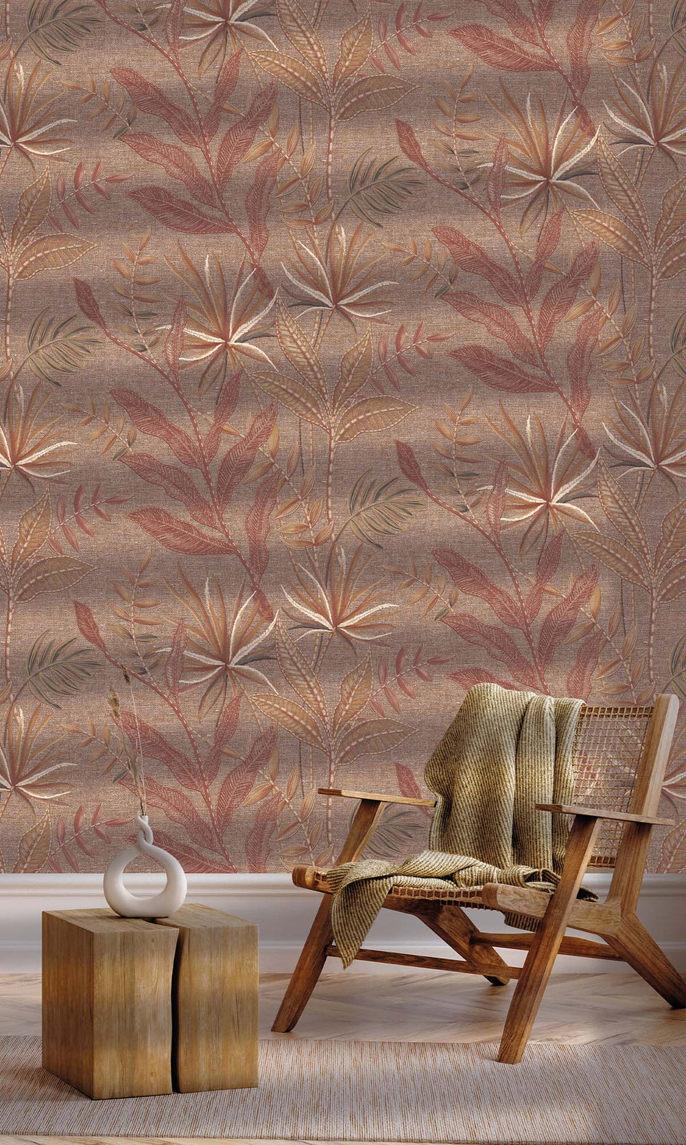 Carob Brown Tropical Flora Wallpaper R10332