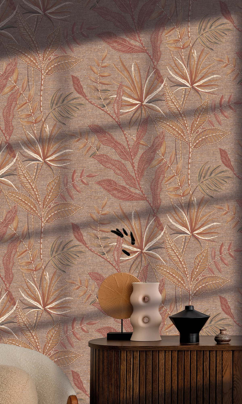 Carob Brown Tropical Flora Wallpaper R10332