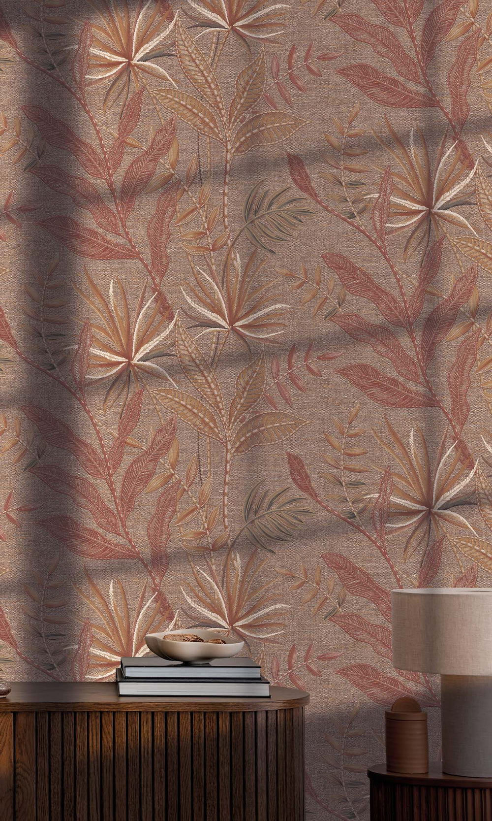 Carob Brown Tropical Flora Wallpaper R10332