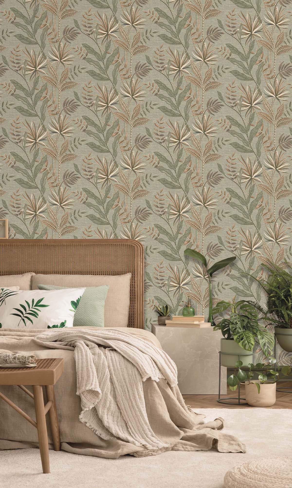 Oil Green Tropical Flora Wallpaper R10333