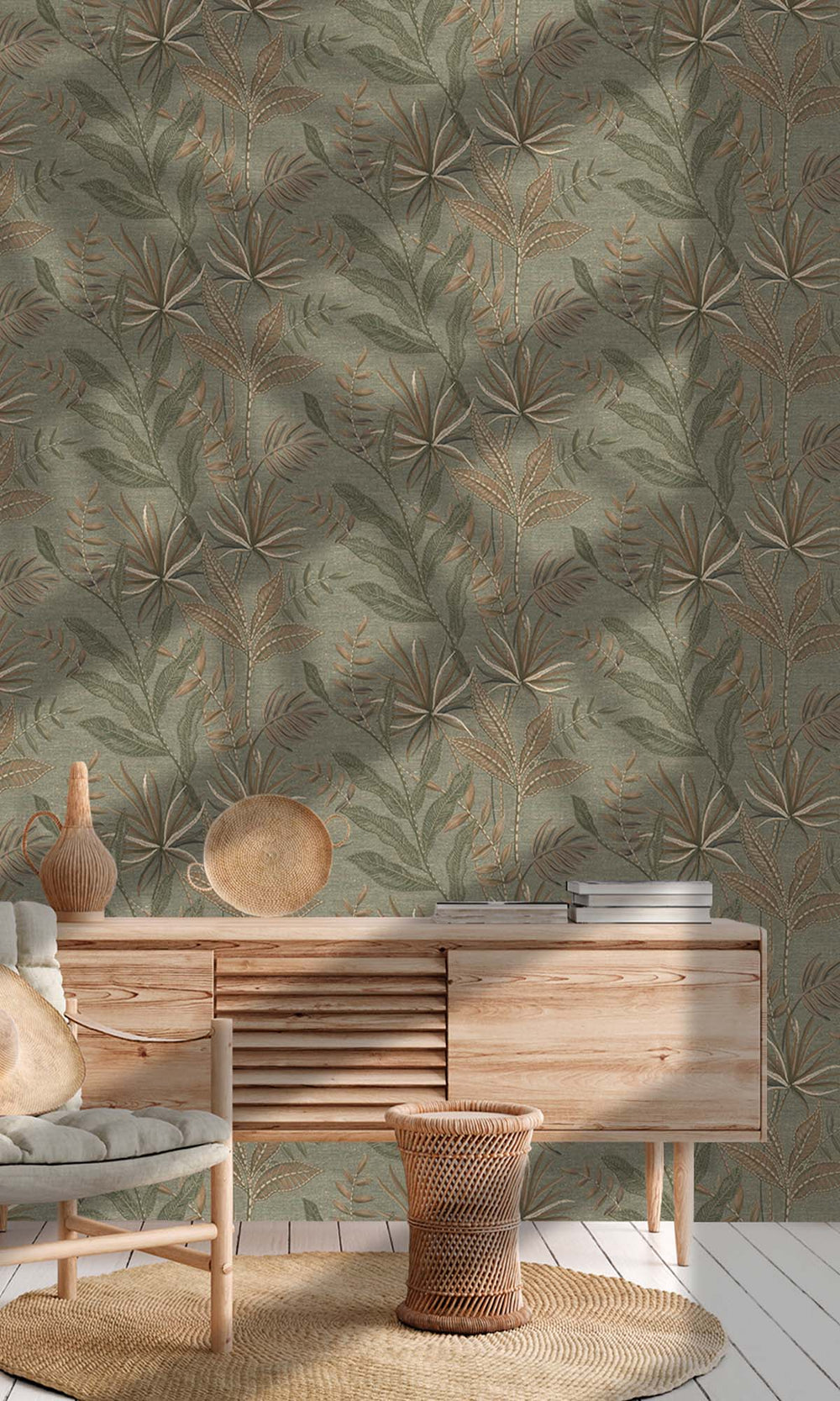 Oil Green Tropical Flora Wallpaper R10333