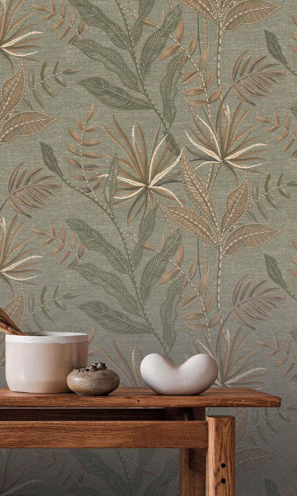 Oil Green Tropical Flora Wallpaper R10333