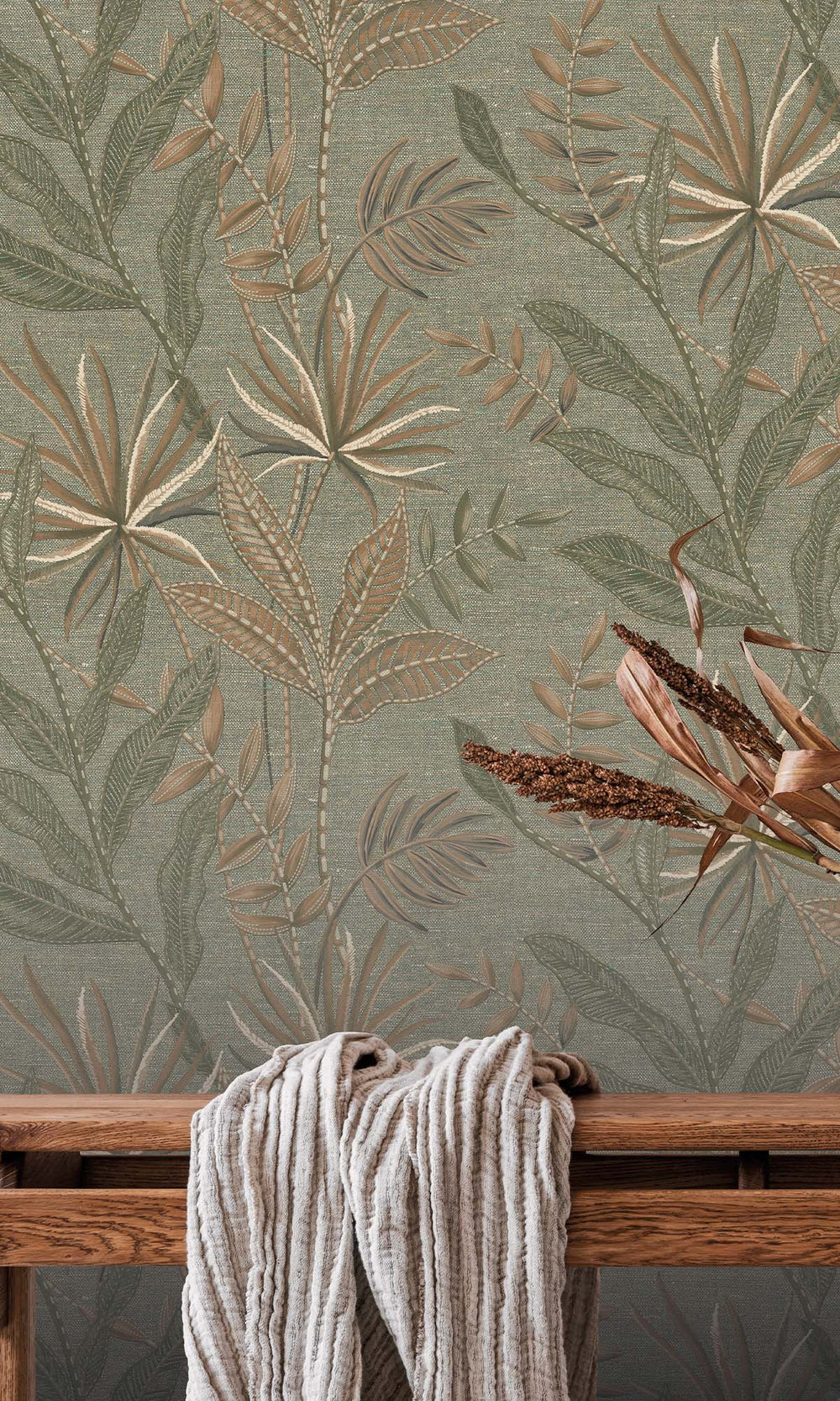 Oil Green Tropical Flora Wallpaper R10333