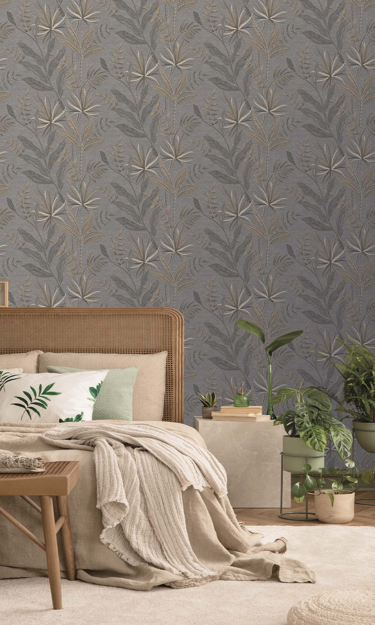 Skyrocket Grey Tropical Flora Wallpaper R10334